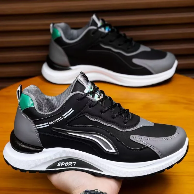 Men's Color Block Faux Leather Platform Sneakers, Lace Up Thick Sole Casual Walking Shoes, Fashion Outdoor Daily Sports Footwear