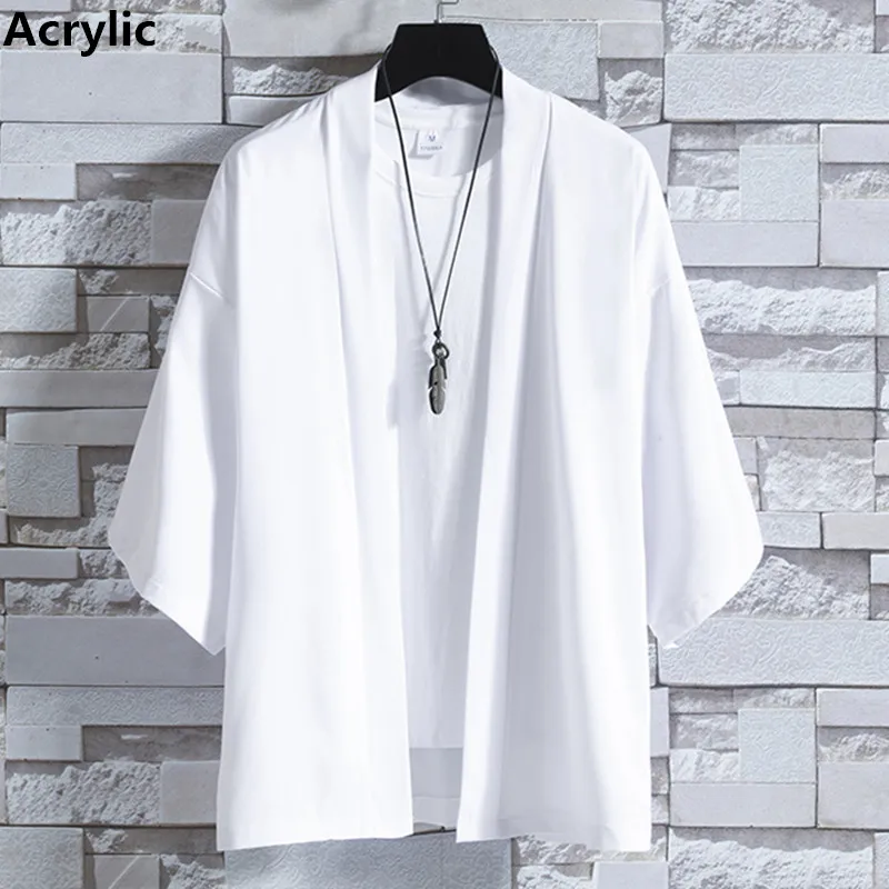 Lightweight and breathable men's kimono cardigan, Japanese jacket, casual cotton 3/4 sleeve shirt, cardigan, light linen yukata