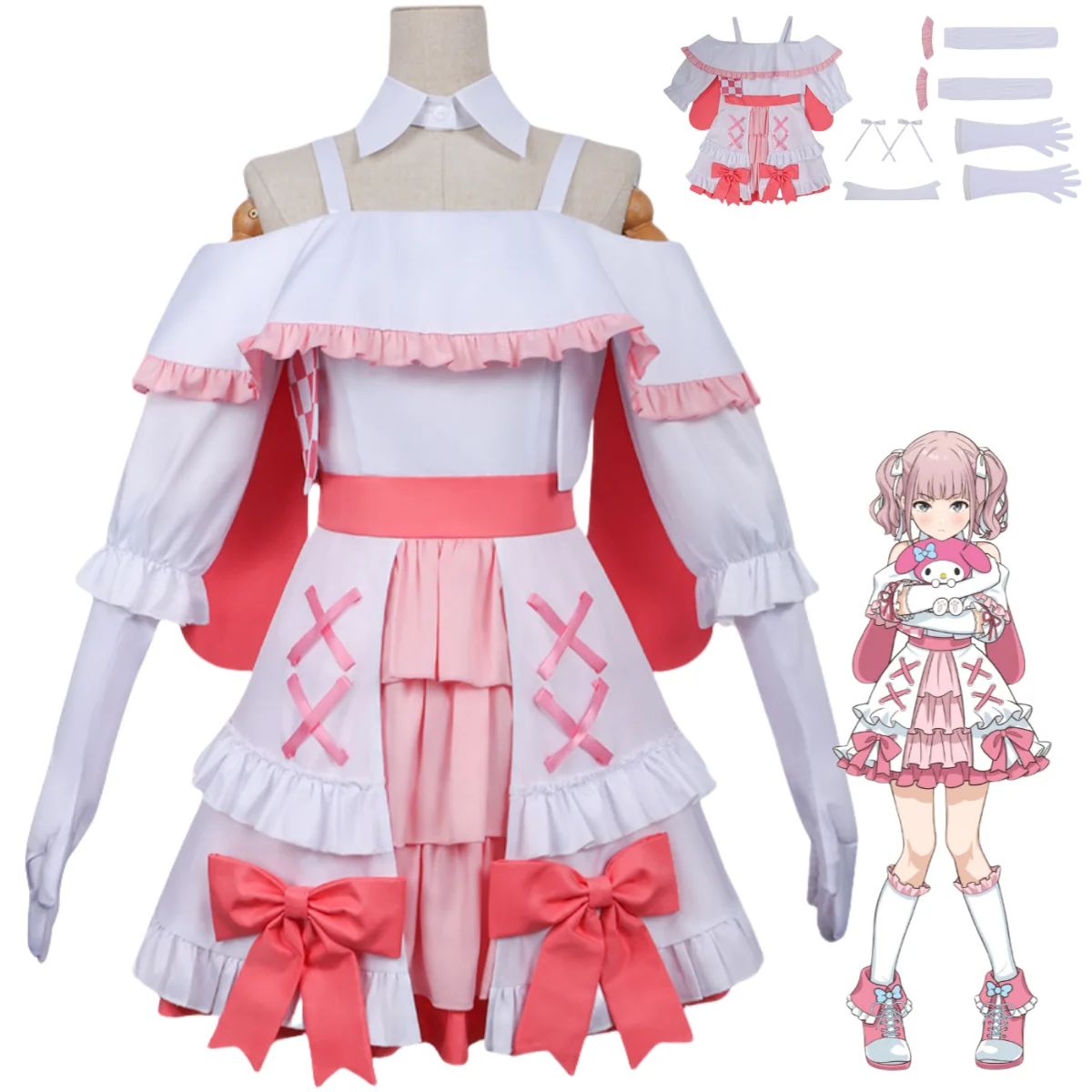 

Anime Girls Band Cry Hina Cosplay Costume Pink White Princess Dress Lolita Adult Woman Cute Kawai Christmas Masquerade Suit