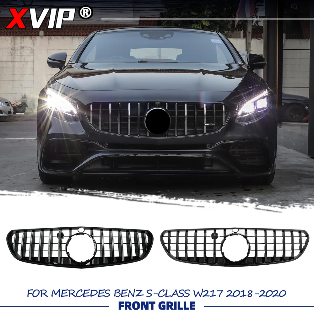 

XVIP Chrome Silver GTR Style Racing Grille Glossy Black Bumper Grille Upper Grill For Mercedes Benz S-Class W217 18-20 S500 S560