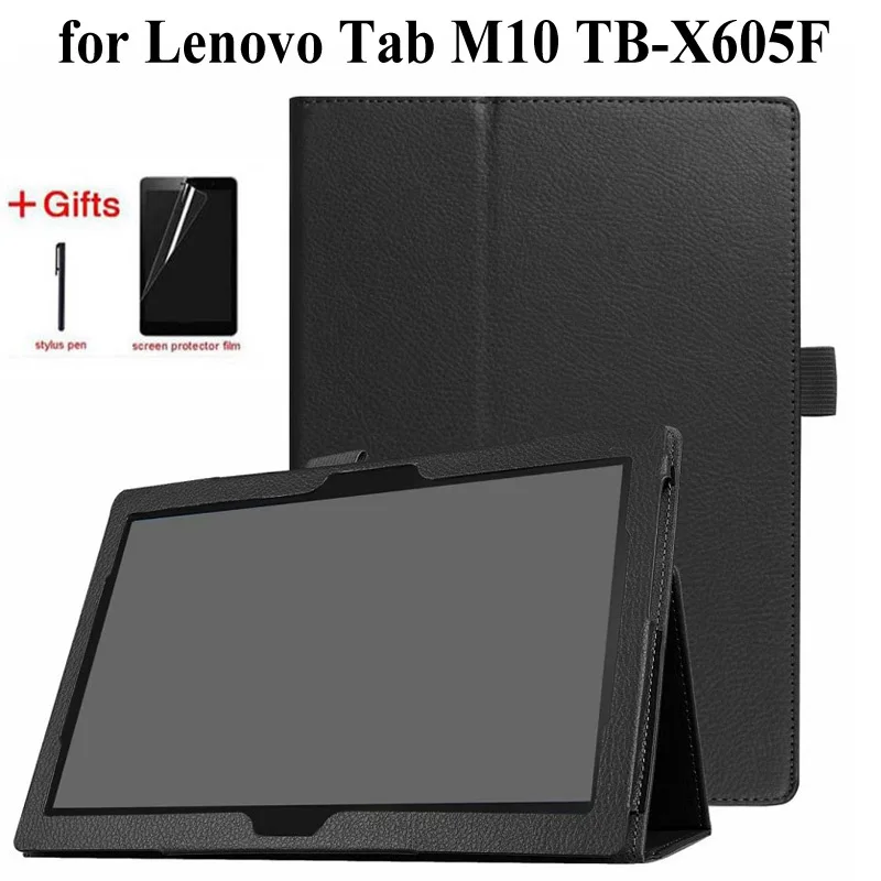 

Folding Folio PU Leather Case for Lenovo Tab M10 TB-X605F 2018 Release Tablet Stand Cover for M10 X505F/L 10.1 case +film+pen