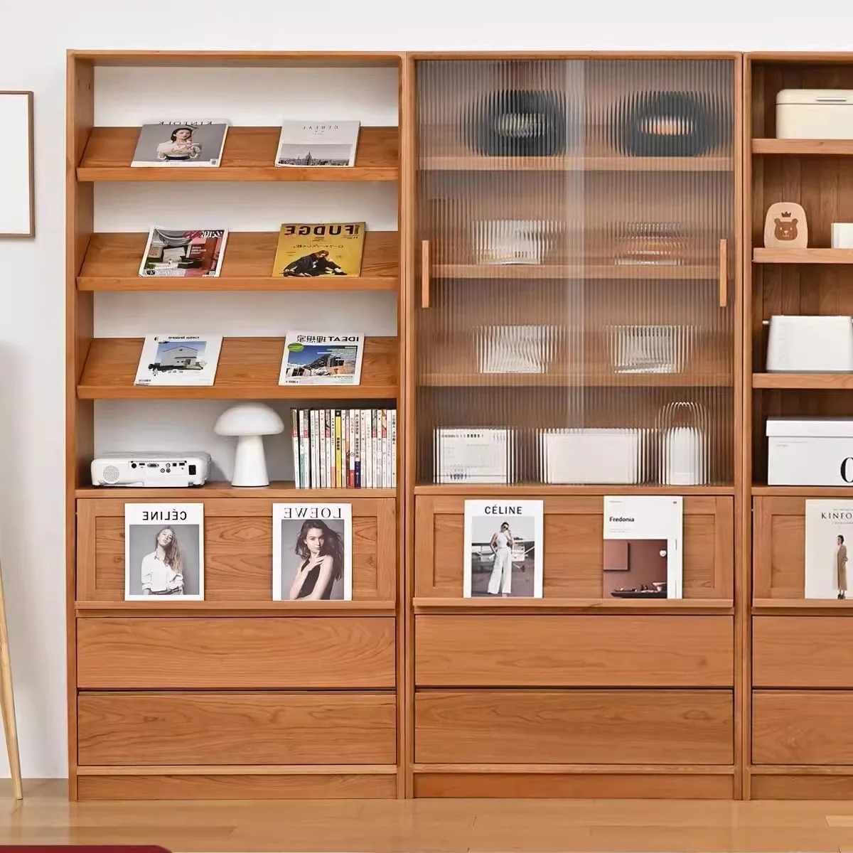 

Household small apartment with glass door floor-to-ceiling storage bookshelf, bedroom simple full wall bookcase