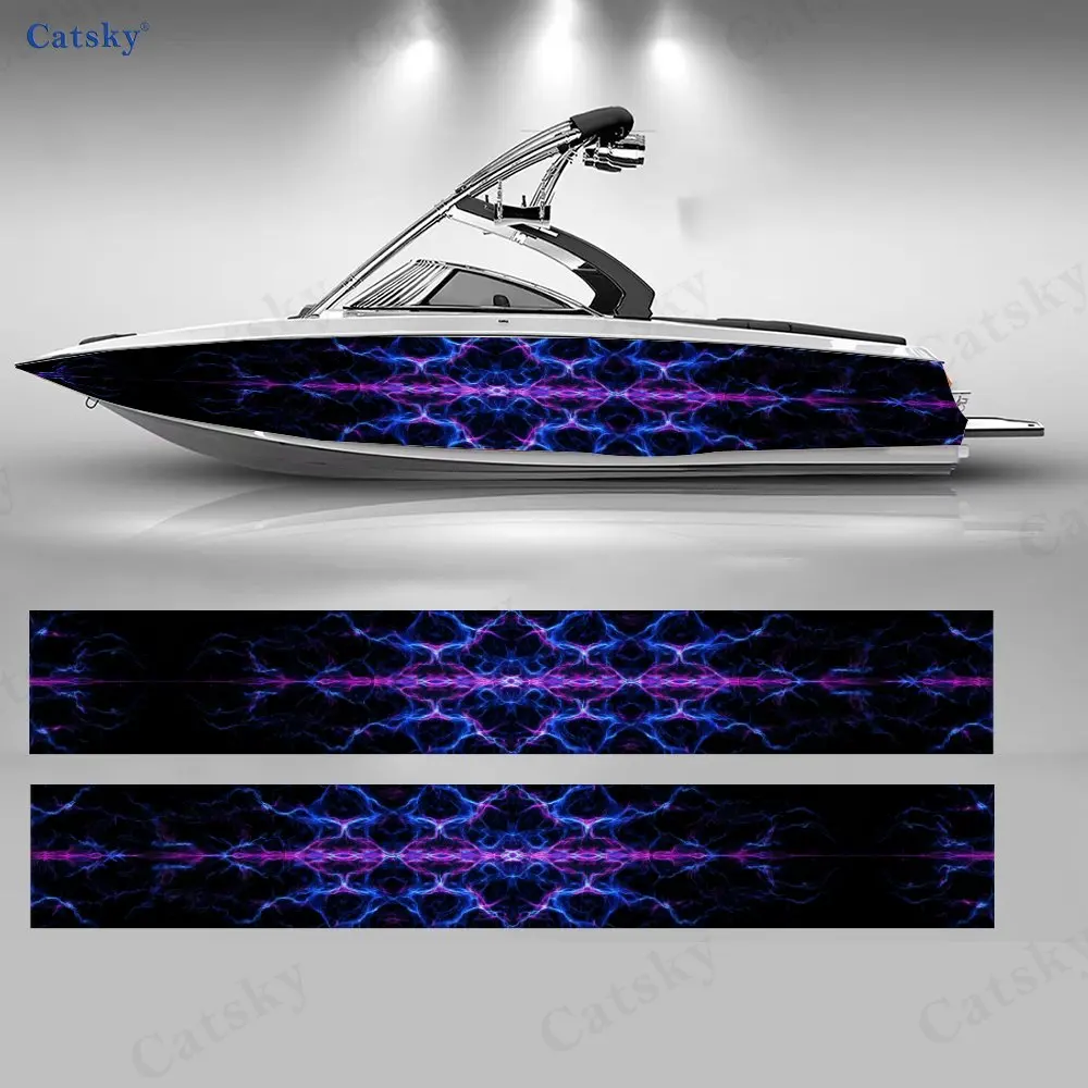 2Pcs Purple & Blue Lightning Boat Sticker, PVC Waterproof Durable Vinyl Wrap Decals for Fishing Boat, Durable and Stylish Design