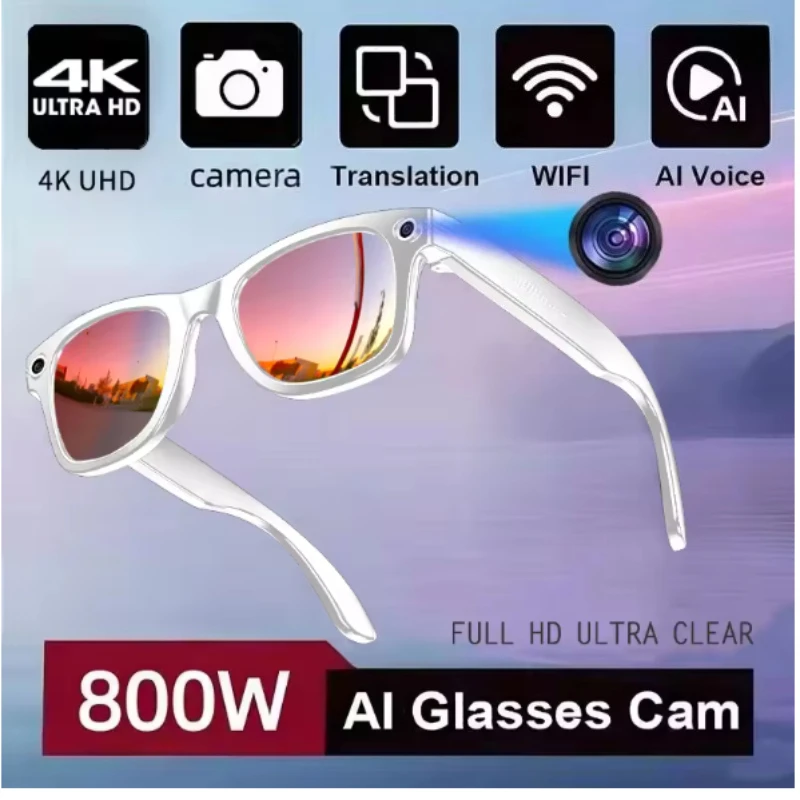 800W Kamera-KI-Brille für Herren Farbwechselnde Intelligente Übersetzungsbrille Foto-Video-Aufnahme Wasserdichte Anruf-Smartbrille