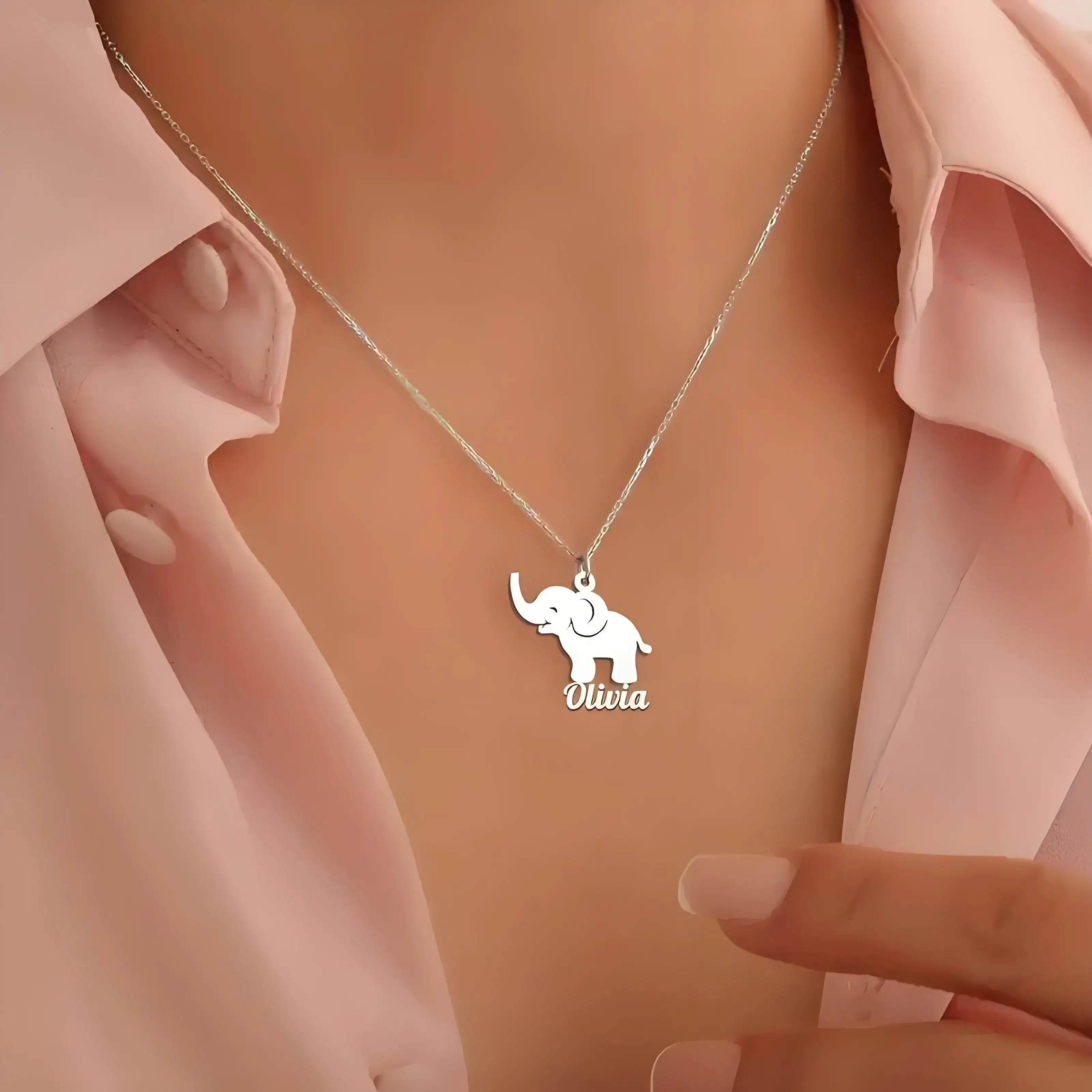 Custom Elephant Name Necklace in Gold Finish, Handmade Jewelry for Her, Great Present for Birthdays and Anniversaries
