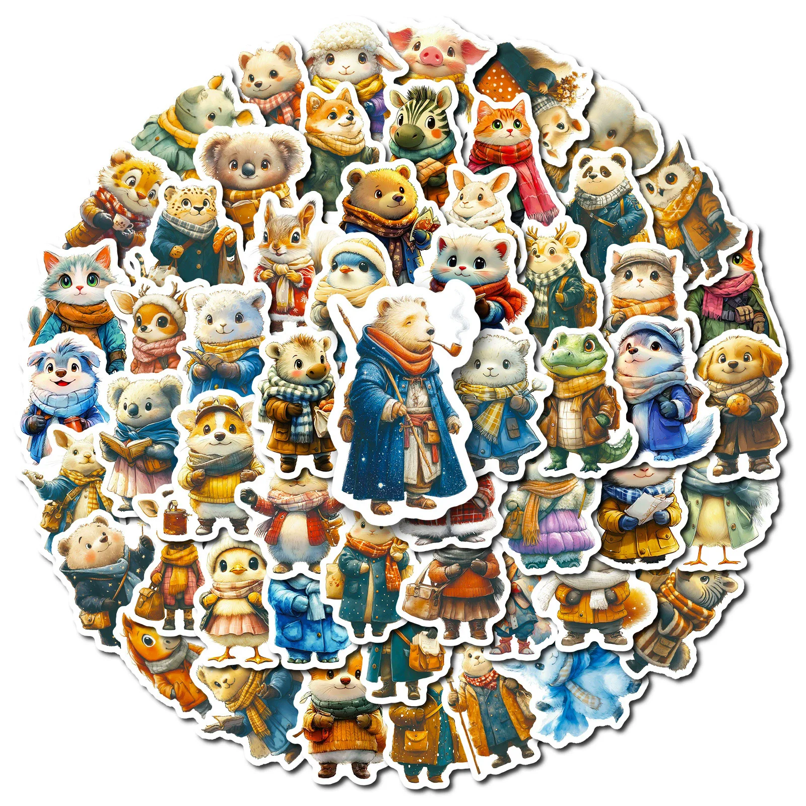 56 Buah/Set Stiker Hewan Menggemaskan - Stiker Tahan Air Tema Musim Dingin Dekorasi DIY Gaya Jepang untuk Koper Laptop