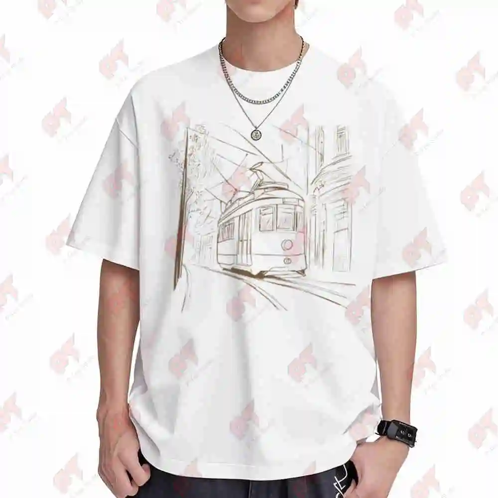 Lisboa Tram Sketch Portugal Vintage Streetcar Illustration Short Sleeve Tee 100% Cotton T-Shirt