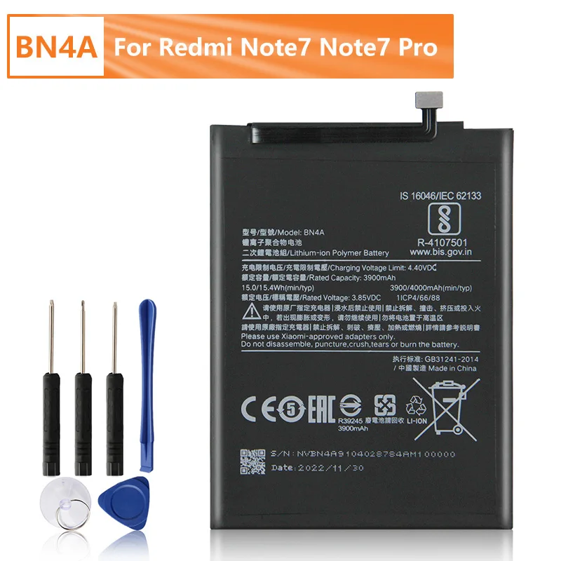 BN4A Battery For Xiaomi Redmi Note7 Note 7 Pro M1901F7C Genuine Replacement Phone Battery 4000mAh + Free Tools