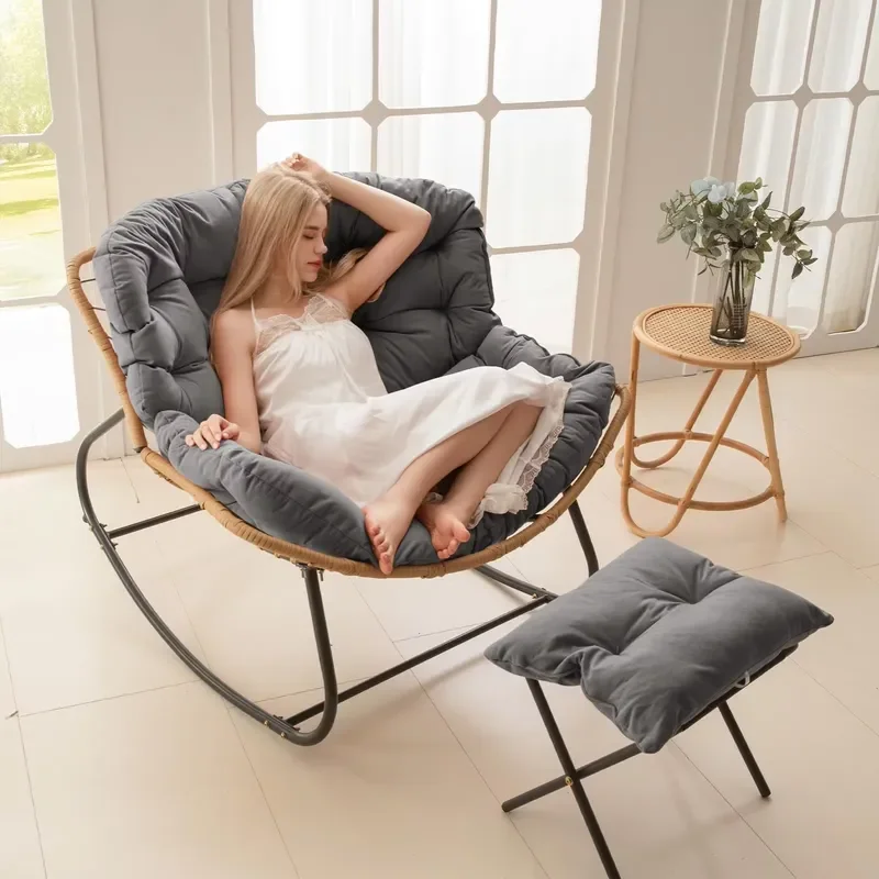 High Quality Modern Balcony Leisure Indoor Living Room Bedroom Lazy Sofa Rattan Rocking Garden Nordic Moon Recliner Sofa