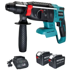 PATUOPRO Trapano a percussione elettrico senza spazzole a 2 modalità Martello rotante a batteria da 26 mm Utensili elettrici portatili per batteria Makita 18V