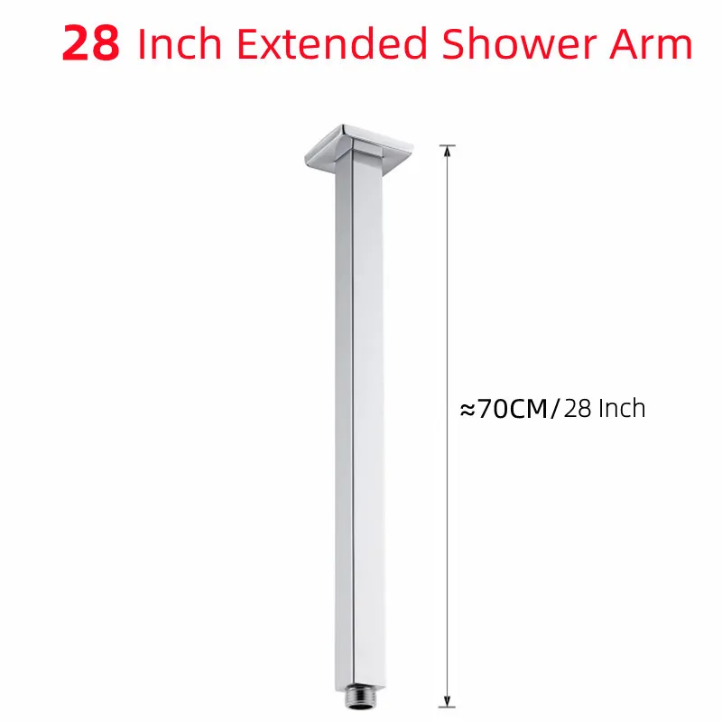 Stainless Steel Chrome Shower Arm with Flange 28 Inches Ceiling Mounted Square Straight Extender Extension Pipe Replacement