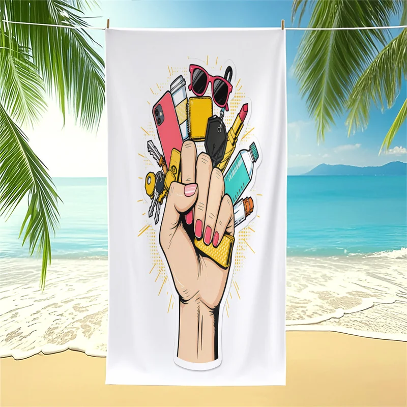 Summer Urban Carry Essentials Beach Towel Fashion Hand Holding Print Swim Towel Quick Dry Travel Bath Pool Towels Girl Grip Gift