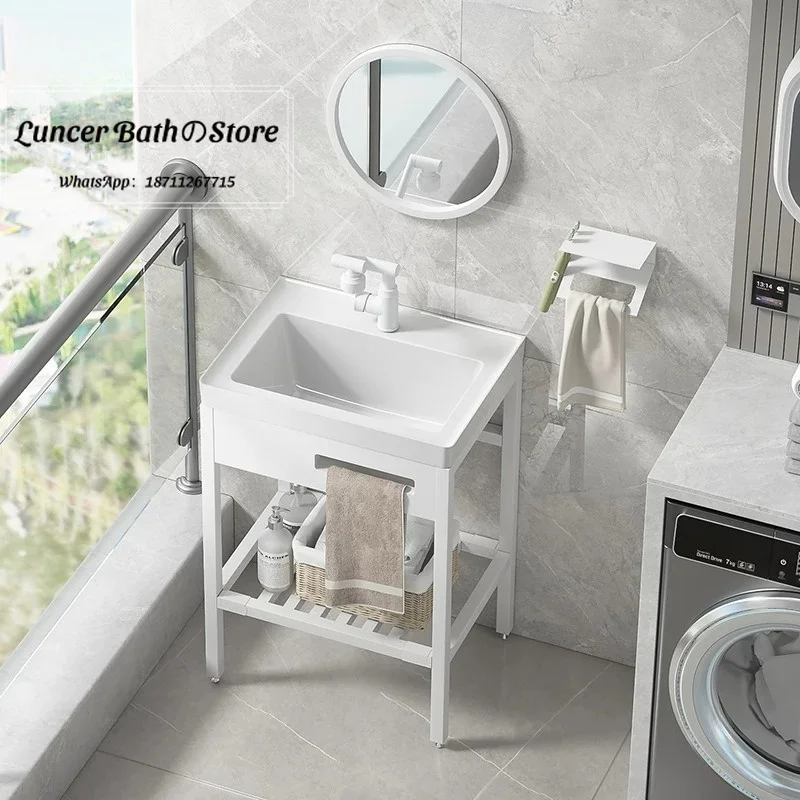 Ceramic stainless steel white support basin small apartment non-drilling washbasin countertop