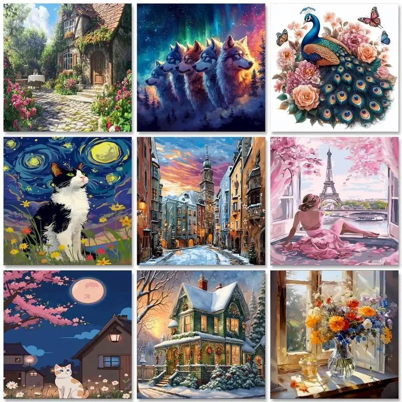 GATYZTORY التلوين حسب عدد المشهد الرسم على قماش رسمت باليد الفن هدية DIY بها بنفسك النفط اللوحة الحيوان الزهور أطقم ديكور المنزل #1