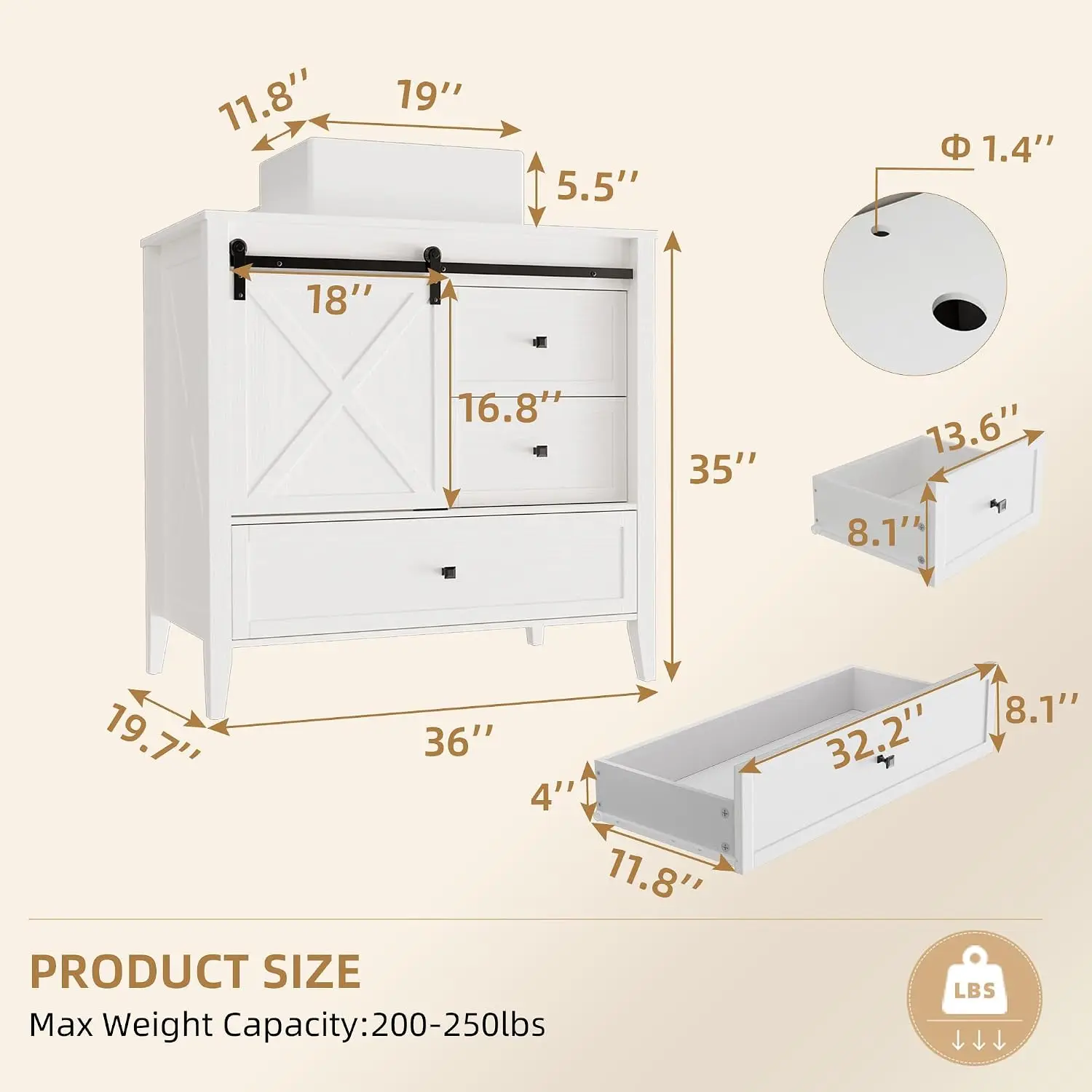 Bathroom Vanity with Sink - 36 Inch Bathroom Vanity with Sink Ceramic, Freestanding Cabinet with Farmhouse Sliding, Customized