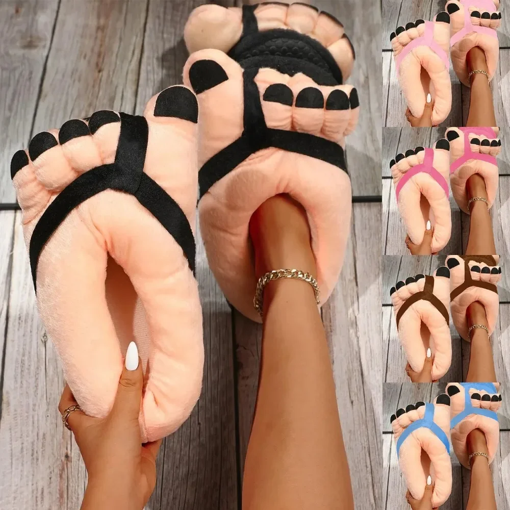 Kreative Winter-Hausschuhe für Damen und Herren, lustige Partner-Hausschuhe für große Füße, weiche, warme Baumwoll-Slipper für Zuhause – Detail 1