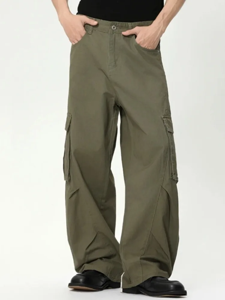 jeans Men's casual American High Street Pure Cotton Casual Pleated MultiPocket Cargo Scimitar Washed denim pants NRPE