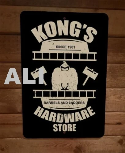 Kongs Hardware Store Barrels and Ladders 8x12 Metal Wall Sign Donkey Video Game sign