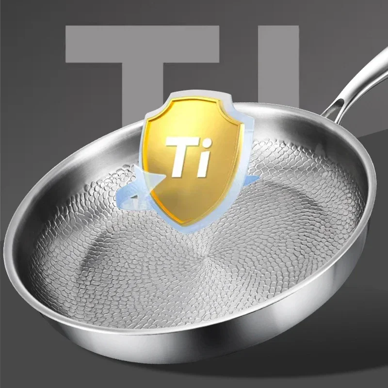 Pure Titanium Frying Pan, 26/28/30cm Uncoated Fish Scale Hammer Pattern Non-Stick Titanium Alloy Cookware