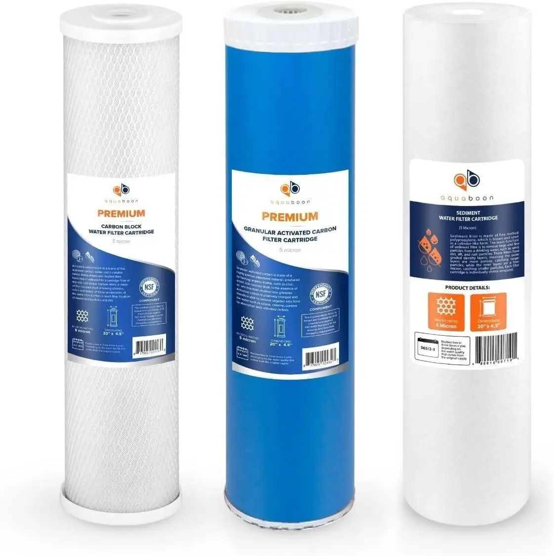 

5 Micron 20 x 4 5 Whole House Water Filter Replacement Cartridge Set Sediment GAC Carbon Filters for 3 Stage Water Filtration
