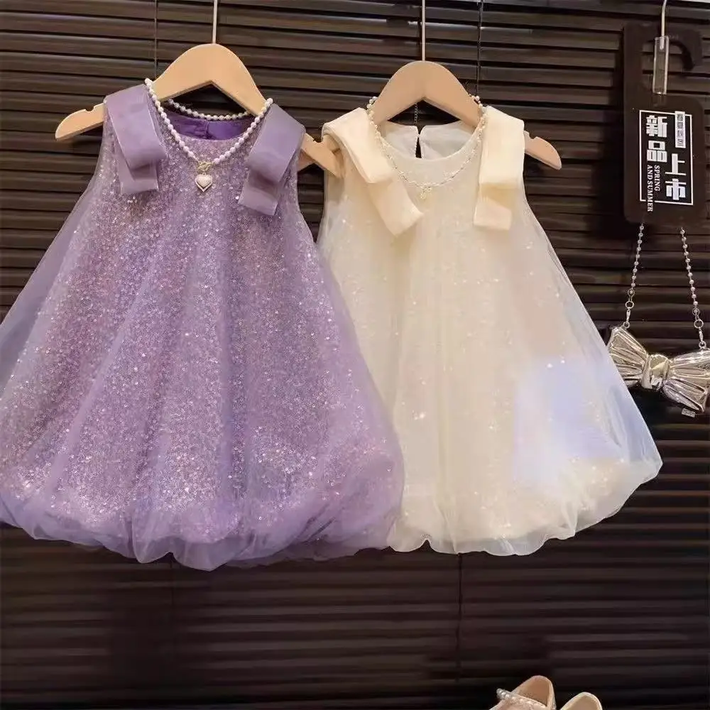 

Girls' Dress 2025 Summer New Princess Style Western Fashionable Dress Girls' Little Fresh Yarn Skirt