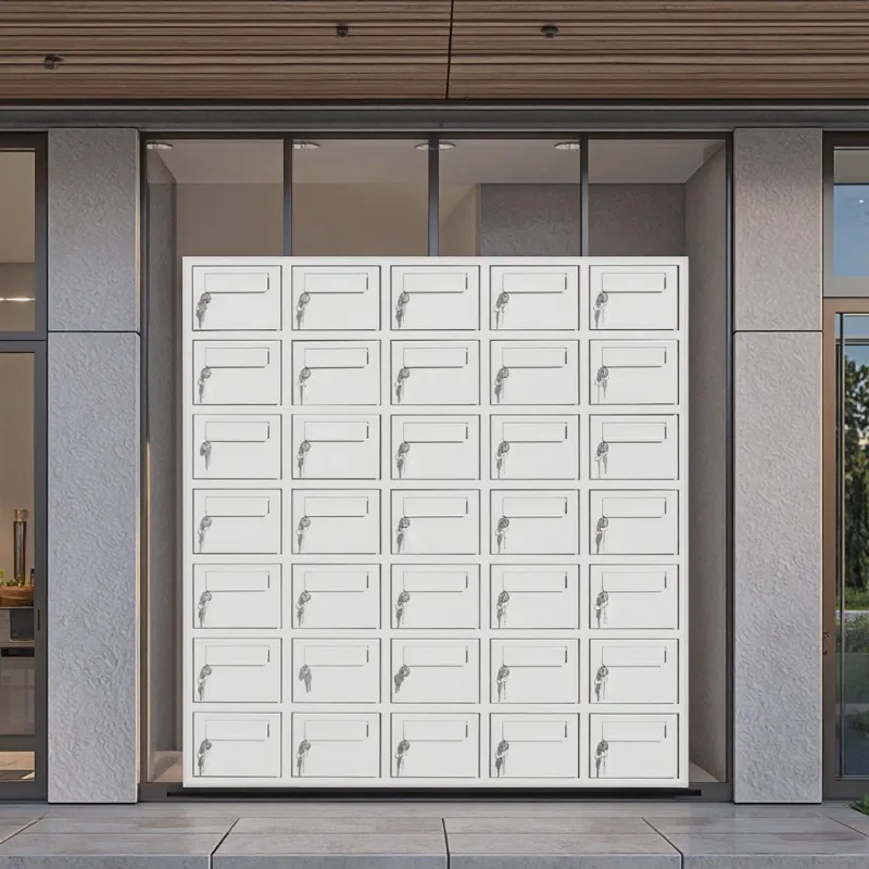 Custom 35-door steel commercial apartment mailbox Waterproof safety lock Durable design Freestanding installation