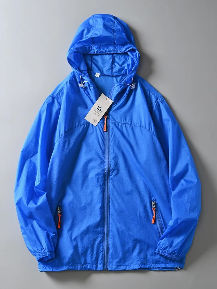 メンズ夏超薄型通気性空調日焼け防止帽子服アウター長袖ジッパー開閉スリムフィット