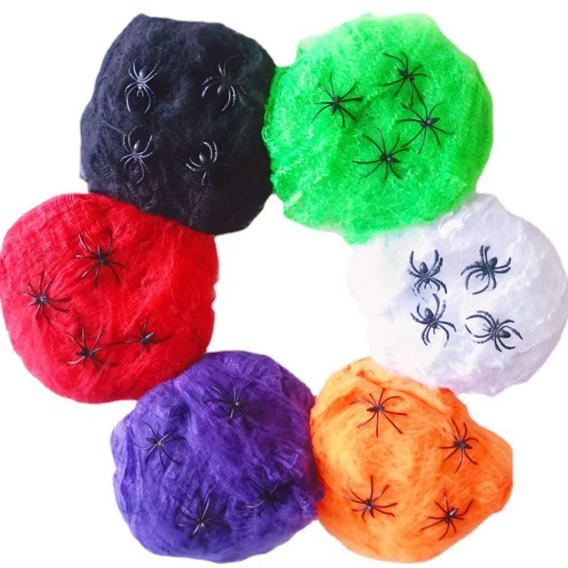 Spider Webs with Fake Spiders, Halloween Decorations, Artificial Scary, Party Scenes, Decorative Scary, House Props, 1 Pc