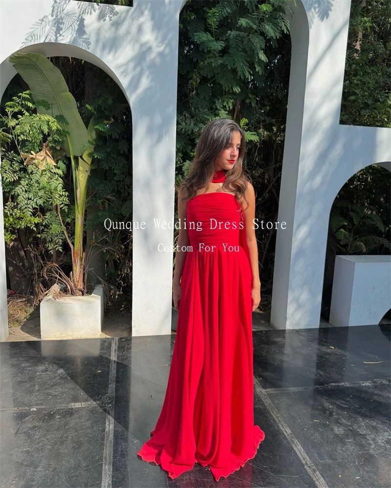 Qunque Elegant Sleeveless Chiffon Prom Dress With Cape Pleat Customized Special Occasion Formal Party Gowns Vestidos De Fiesta