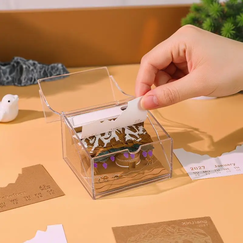 Sophisticated 2027 3D Calendar with Tear-able Pages and LED Light for Professional Desks