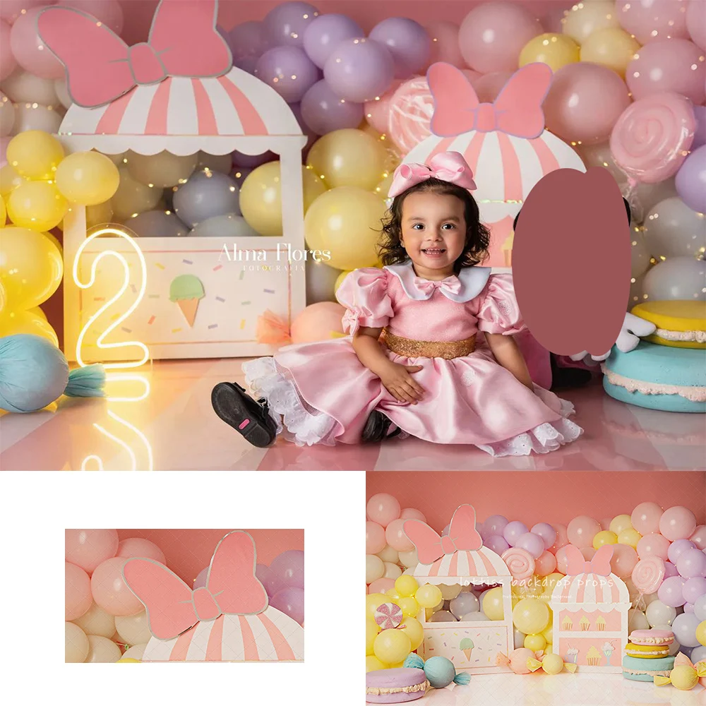 Balloons Ice Cream Store Backdrops Kids Baby Birthday Cake Smash Child Adult Photocall Decors Backgrounds