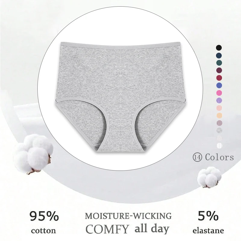7Pcs Women's Cotton Panties Solid Color Plus Size Briefs Female Mid Waist High Elastic Underwear Cozy Breathable Lingerie S-2XL - Image 4