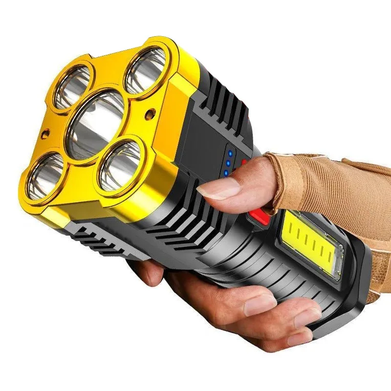 LED Flashlight Handheld Lantern 4 Gears Dimming COB Side Light Lamp Strong Light Long-shot USB Built-in Battery Outdoor Lighting