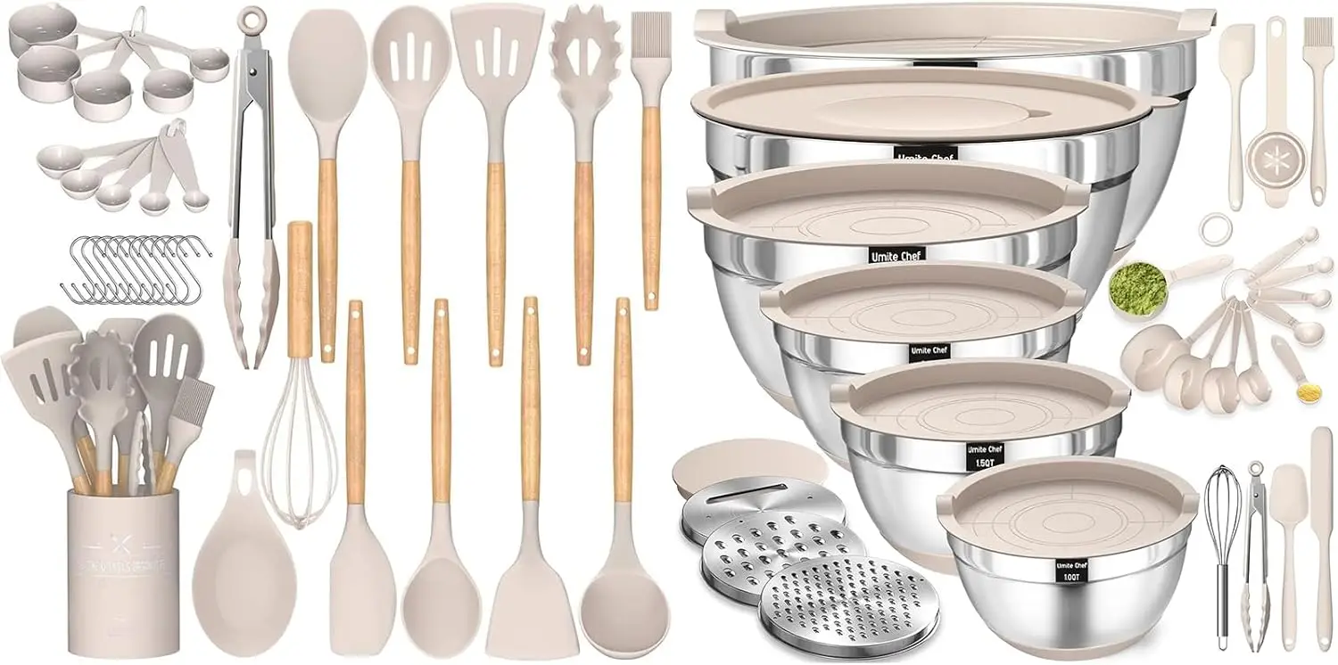 

33-Piece Kitchen Utensil Set with Mixing Bowls, Airtight Lids, and Grater Attachments