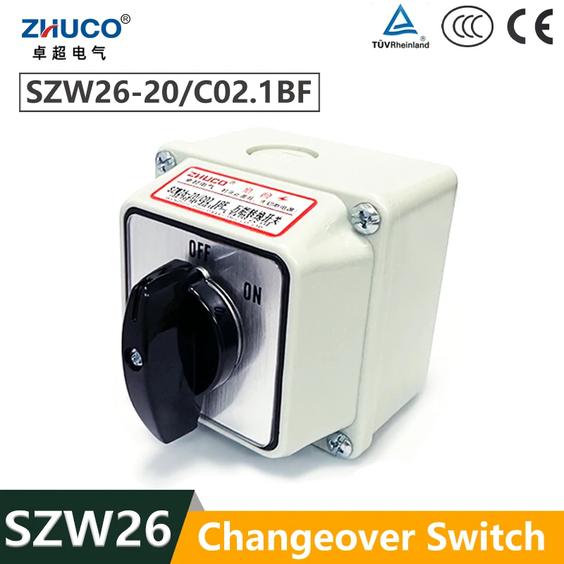 ZHUCO SZW26/LW26-20 C02.1 20A OFF-ON 1Pole 4 Screws Selector Changeover Rotary Cam Switch With Master Switch Exterior Box