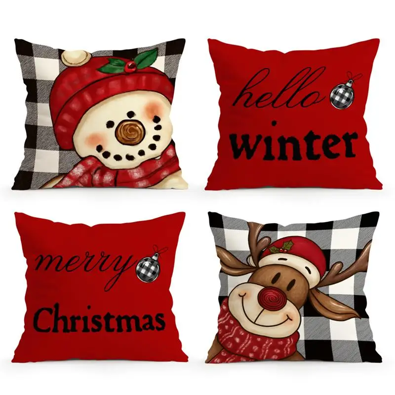 Christmas Cushion Cover Xmas Decorations For Home Merry Christmas Snowman With Elk Pillowcase Natal Navidad New Year Gifts