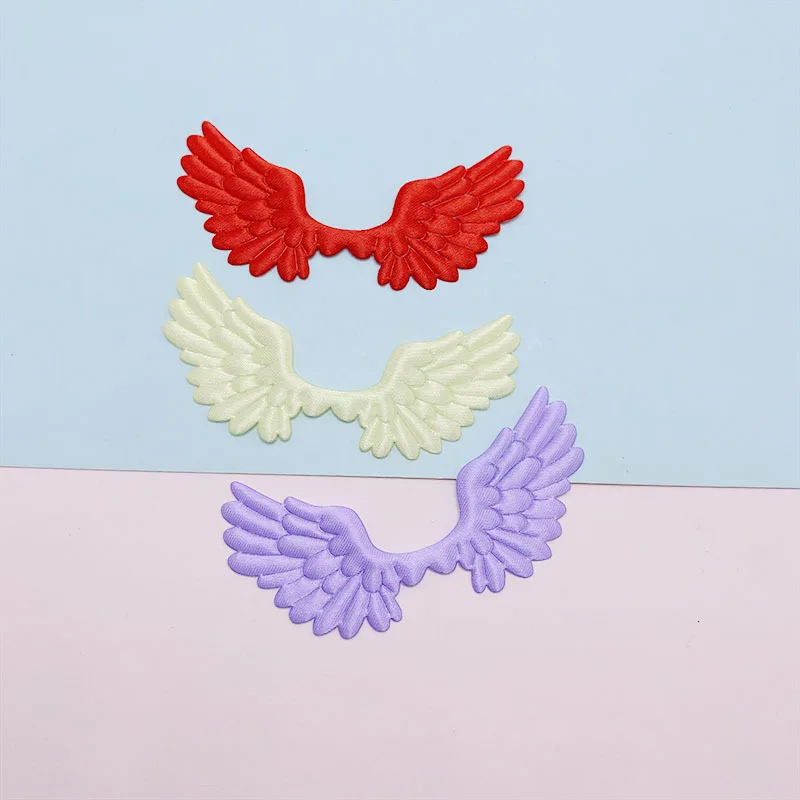 60Pcs 7x3.5CM Satin Fabric Angel Wing Padded Appliques For DIY Hair Clip Accessories Garment Headwear Decor Patches