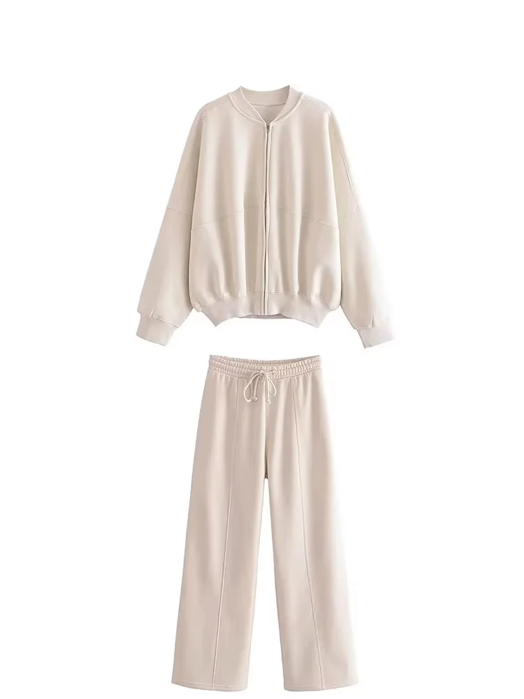 여성용 솔리드 스포츠웨어 세트 긴 소매 지퍼 봄버 재킷 코트 캐주얼 드로스트링 팬츠 가을 여성 Y2K 스웨트셔츠 세트