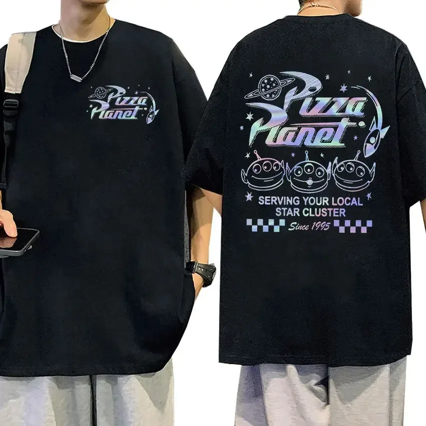 Cute Pizza Planet Print Graphic T Shirt Men Women Casual Fashion Short Sleeve T-shirts 100% Cotton Oversized T-shirt Streetwear