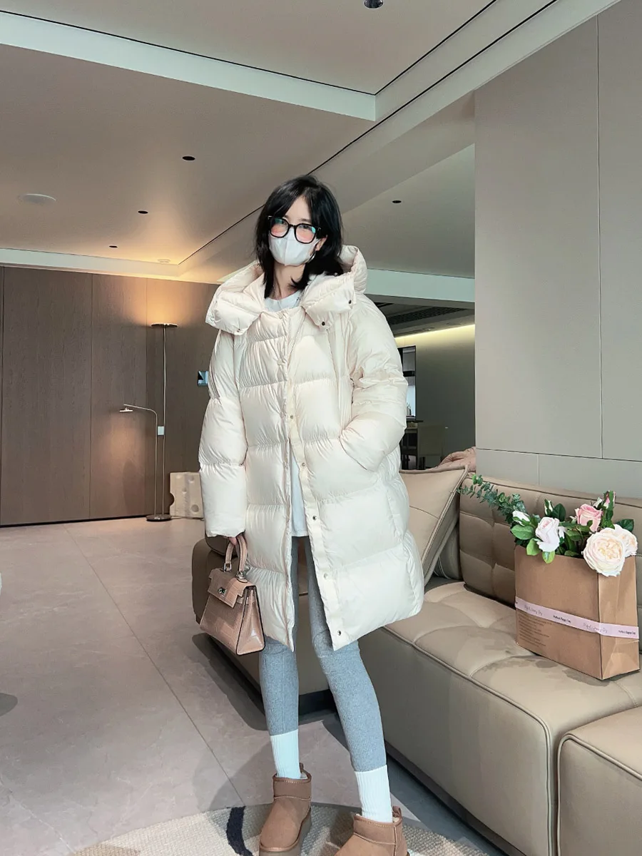 

Ультралегкий женский пуховик средней длины с капюшоном, утепленная теплая верхняя одежда из ткани с эффектом памяти для повседневной носки