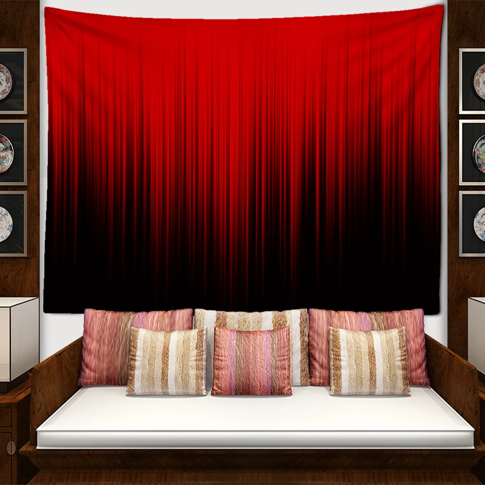 Red And Black Gradient Line Tapestry Wall Hanging Simple Abstract Art Hippie Tapitz Bedroom Living Room Home Decor