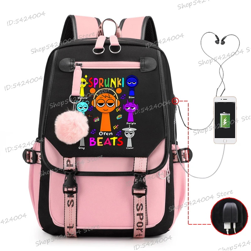 Mochila escolar Sprunki Oren Beats con patrón de dibujos animados para niños y niñas Sprunki Incredibox, regalo para amantes del juego, mochila de hombro para hombres y mujeres