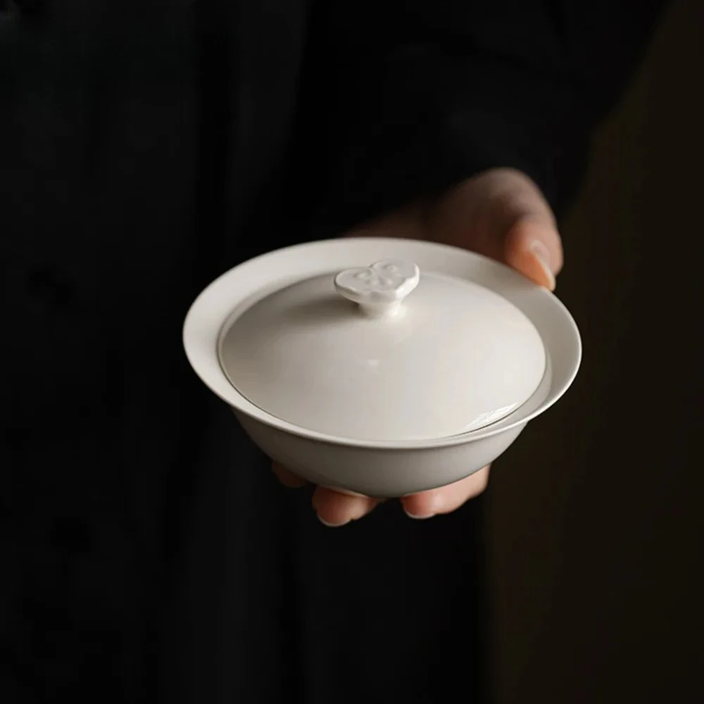Japanese Style Plant Ash Handmade Cover Bowl Household Kung Fu Set  Ancient Tea Tureen Tea Maker Gaiwan for Tea Decoration 125ml
