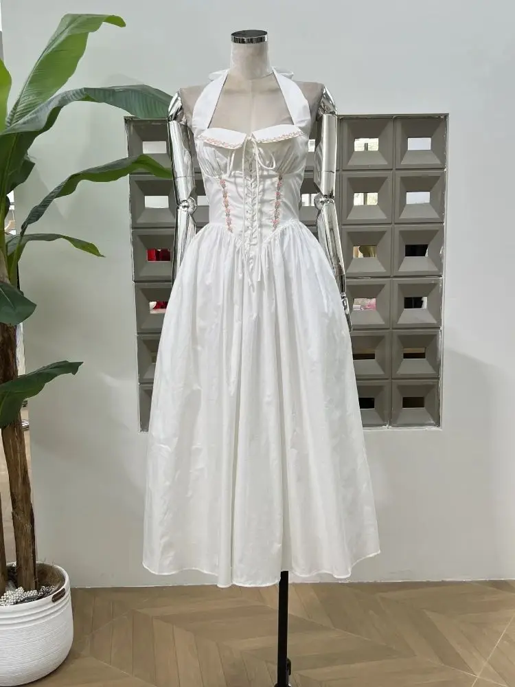 

2025 Chic Square Neck A-line Strap Long Dress For Women Elegant Backless Sleeveless Slim High Waist Robe Lady Holiday Dailywear