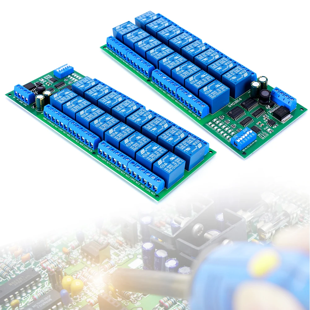 16 Channel Modbus RTU RS485 Relay Board RS485 Relay Module Switch Module for PLC PTZ Camera Motor LED