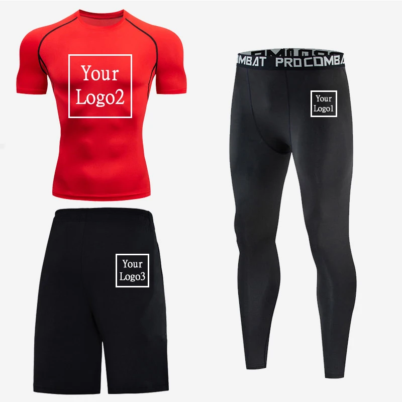 Men's Custom Logo Running Sets Gym Fitness Tracksuit Compression Basketball Underwear Tights Jogging Sports Suits Clothes