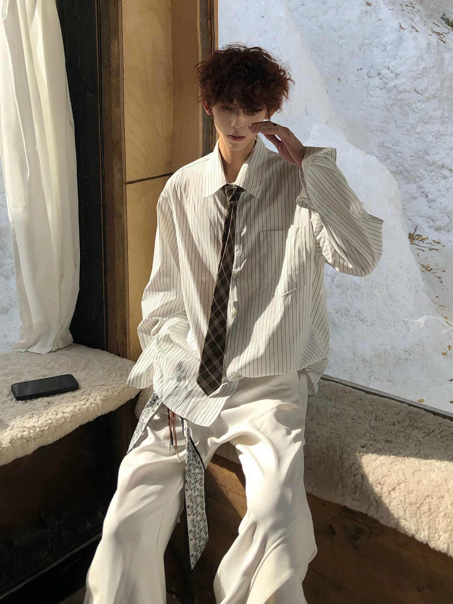 

Early Spring Design Lazy Striped Long Sve Men's Casual irt Korean Sle High Quali Texture Versatile Thin Outerwear