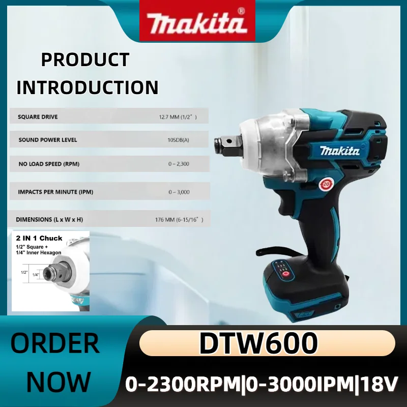 Makita DTW600 브러시리스 전기 스크루드라이버 기계 충전식 드릴 드라이버 Makita 18V 배터리 전동 공구와 호환 가능