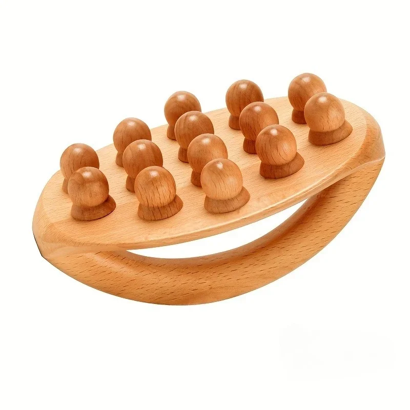 Handheld Massage Handheld Wooden Massager Tool for Relax Muscles Tool After Exercise Massager Tool with 14 Smooth Beads