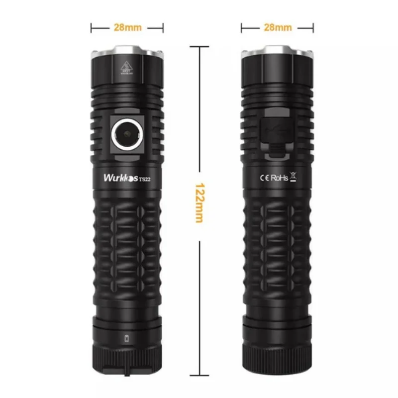 Wurkkos TS22 Rechargeable 21700 LED Flashlight XHP70.3 HI 90CRI 5000K 4500LM Magnet Tail Reverse Charging for Hiking